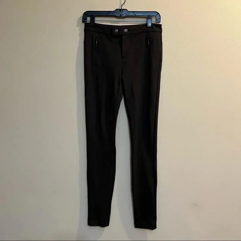 Vince Ponte Knit Tab Front Mid Rise Skinny Pants Viscose Blend Dark Brown Sz 4